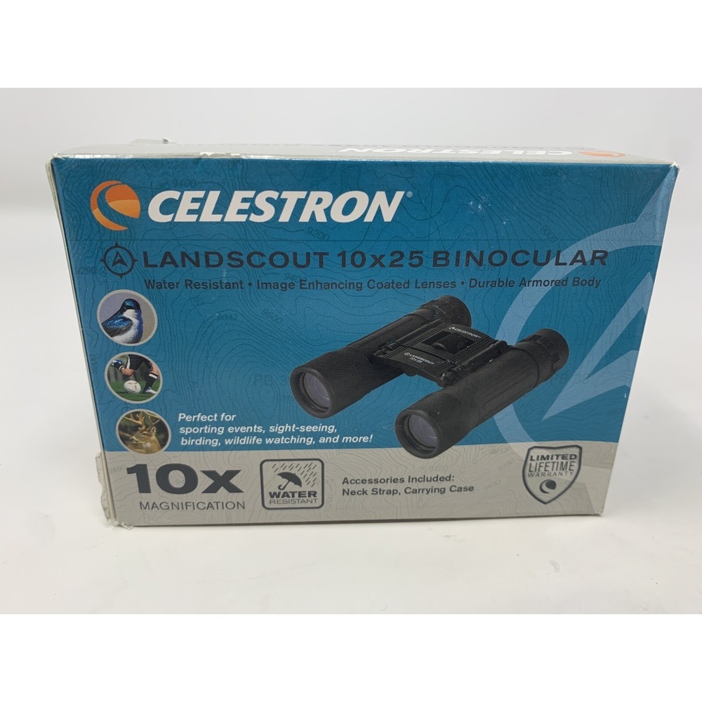 Celestron LandScout 10x25 Compact Binocular - Roof Prism - Black Water Resistant